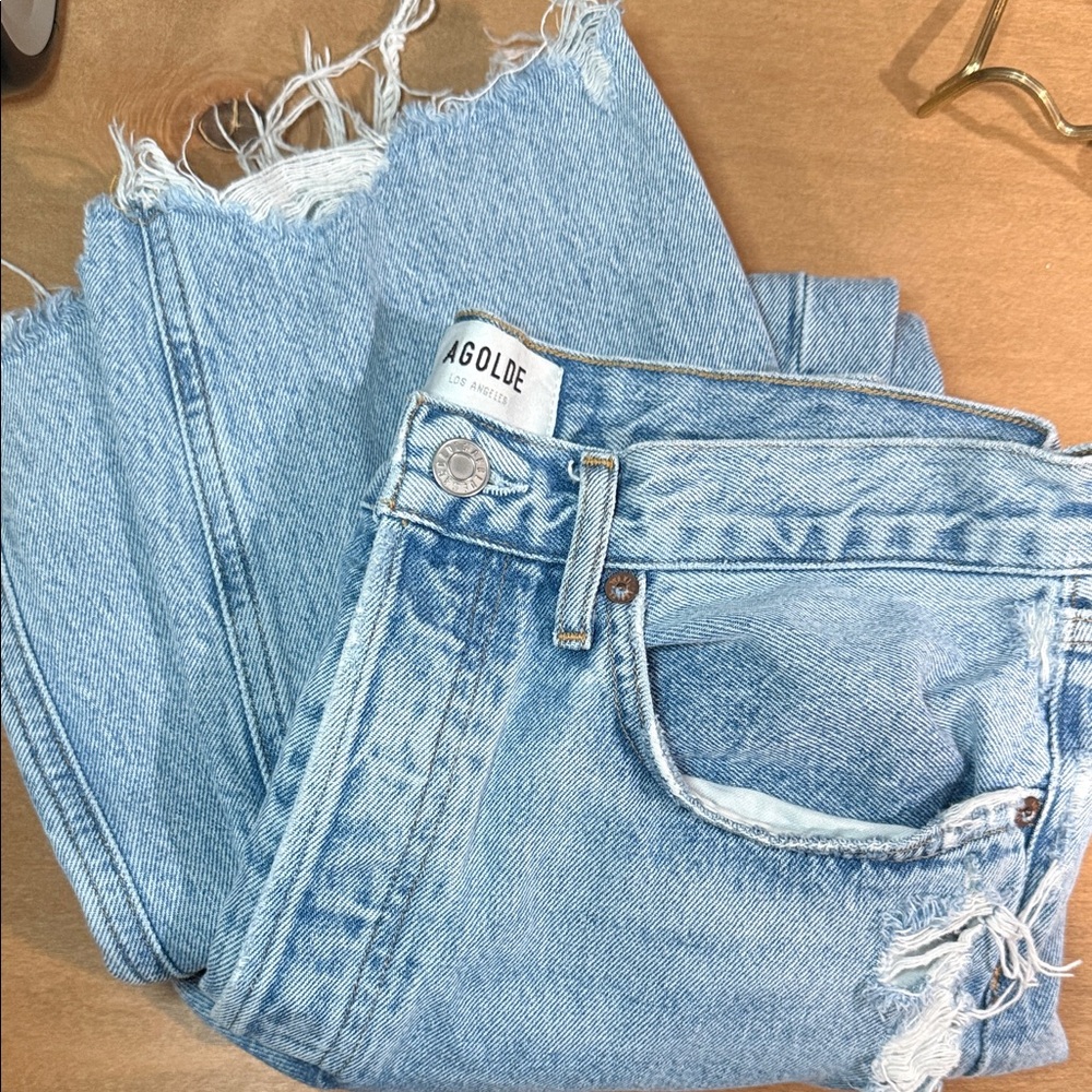 Agolde 90's Cropped Mid Rise Distressed Loose Straight Jeans Size 28 - Picture 6 of 11